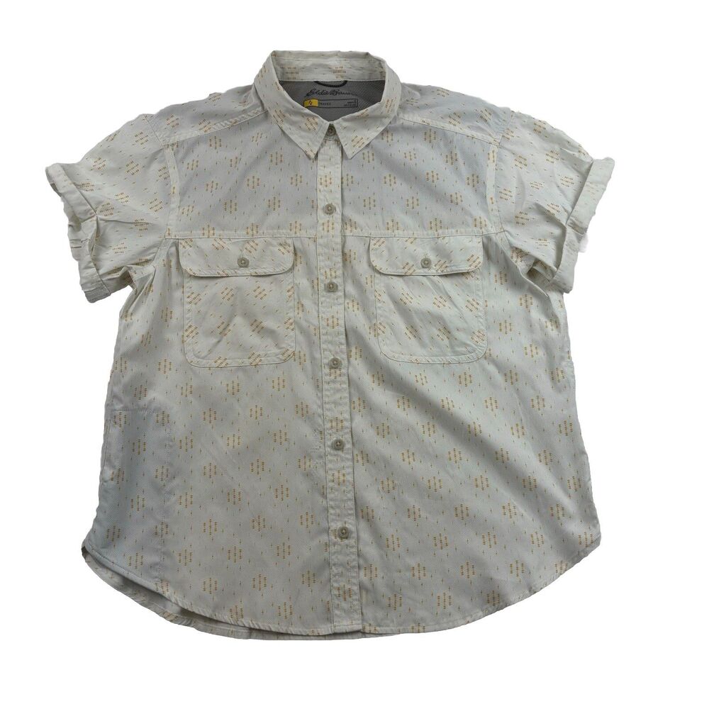 Eddie Bauer Travex Button Up Shirt Womens S All Over Print Pockets Vented